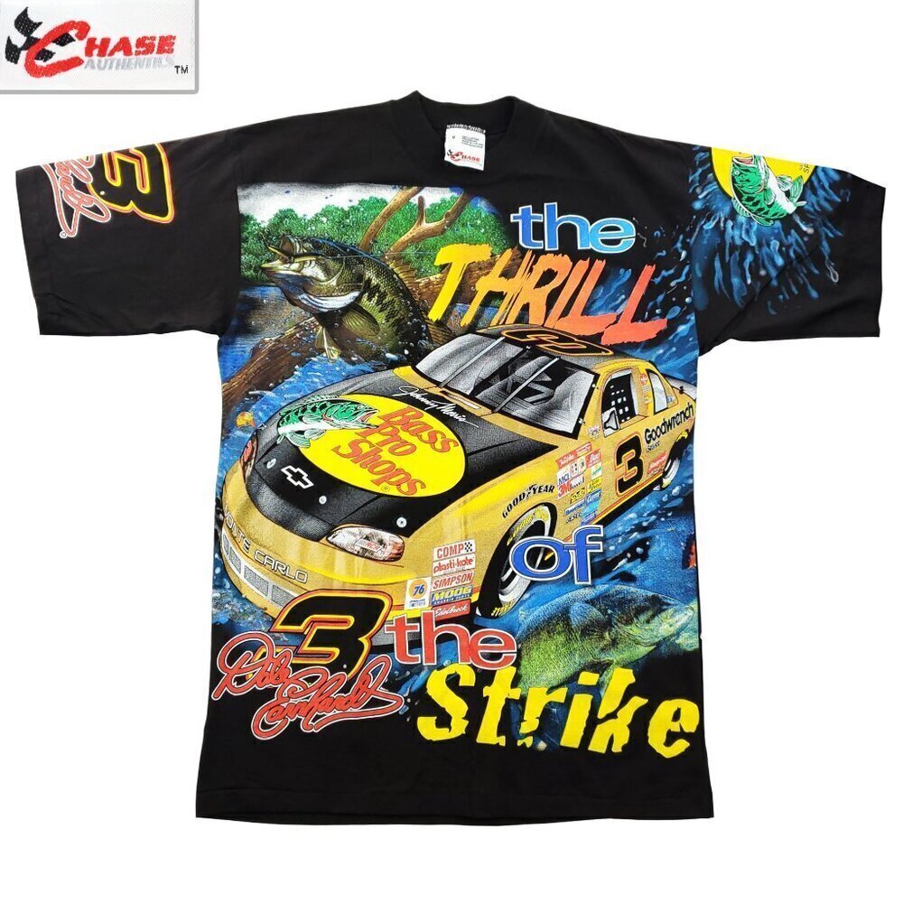 Dale Earnhardt Vintage T-Shirt NASCAR AOP Bass Pro Chase Medium (Large Fit) NWOT